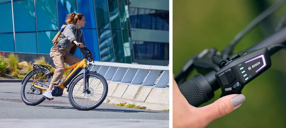 Sfeerfoto vrouw op een Gazelle fiets en schakelsysteem